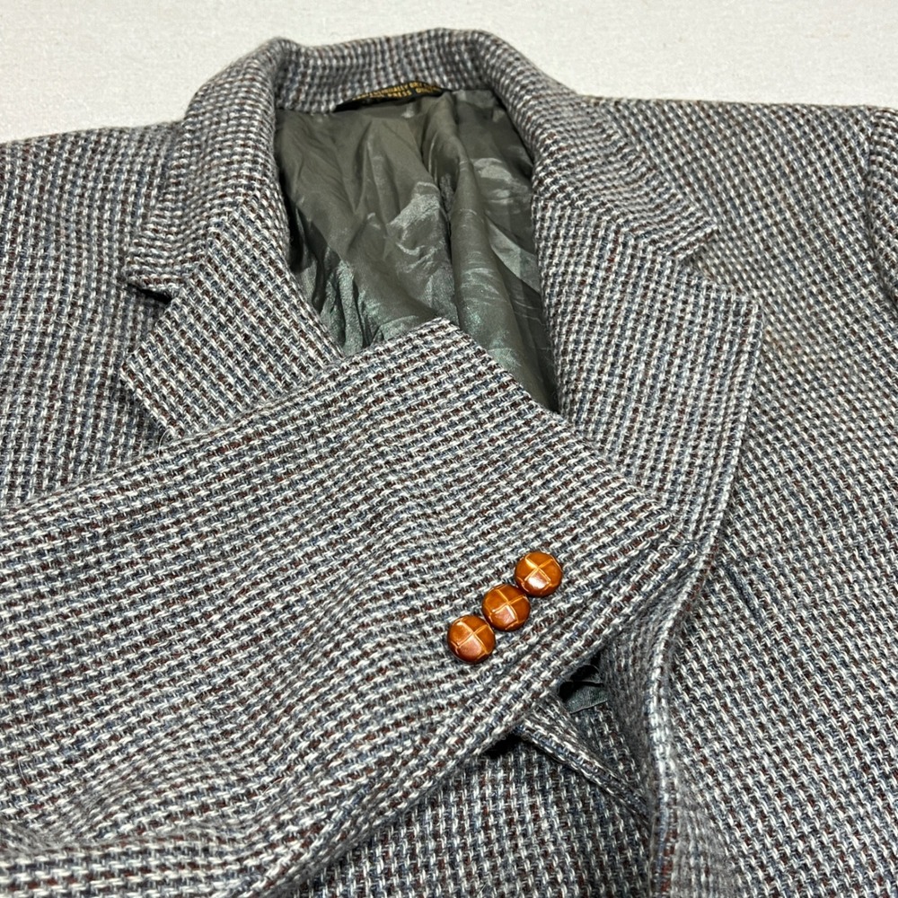 Hunter‎ Haig Tailored USA Mens Wool Blazer Jacket Brown Grey Plaid Button Front